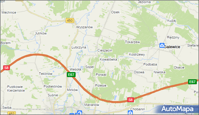 mapa Kowalówka gmina Wieruszów, Kowalówka gmina Wieruszów na mapie Targeo