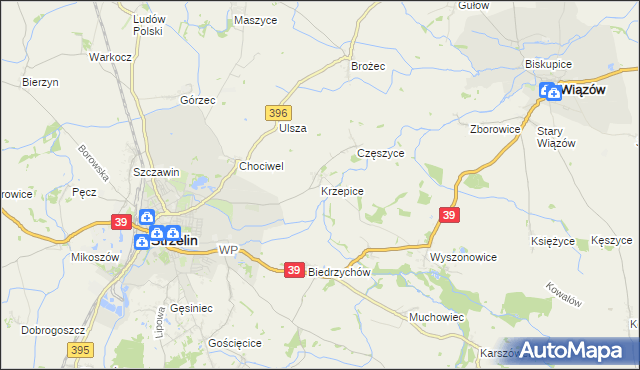 mapa Krzepice gmina Strzelin, Krzepice gmina Strzelin na mapie Targeo