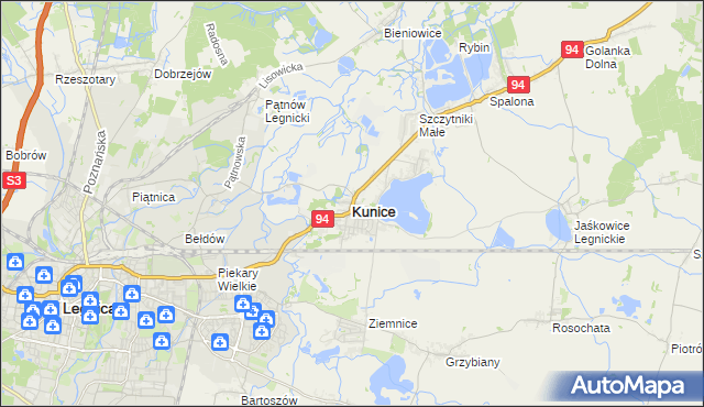 mapa Kunice powiat legnicki, Kunice powiat legnicki na mapie Targeo