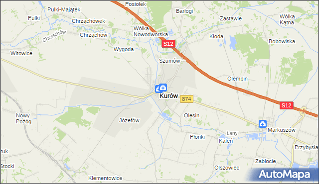 mapa Kurów powiat puławski, Kurów powiat puławski na mapie Targeo