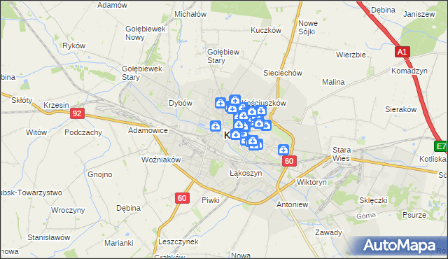 mapa Kutno, Kutno na mapie Targeo