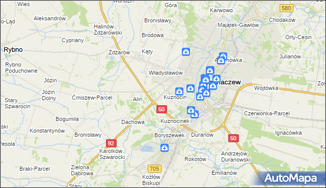 mapa Kuznocin gmina Sochaczew, Kuznocin gmina Sochaczew na mapie Targeo