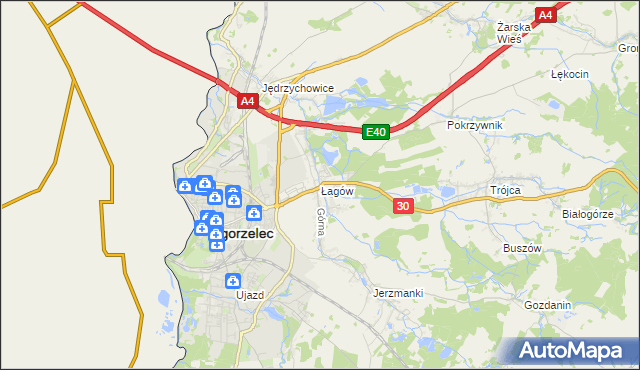 mapa Łagów gmina Zgorzelec, Łagów gmina Zgorzelec na mapie Targeo
