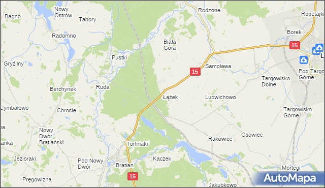 mapa Łążek gmina Lubawa, Łążek gmina Lubawa na mapie Targeo