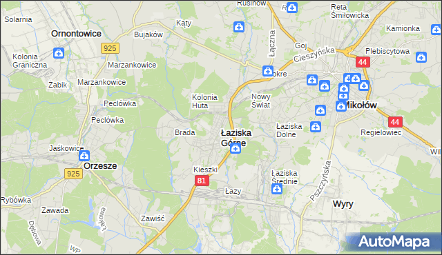 mapa Łaziska Górne, Łaziska Górne na mapie Targeo
