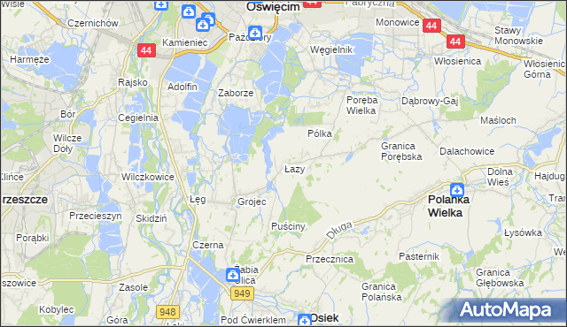 mapa Łazy gmina Oświęcim, Łazy gmina Oświęcim na mapie Targeo