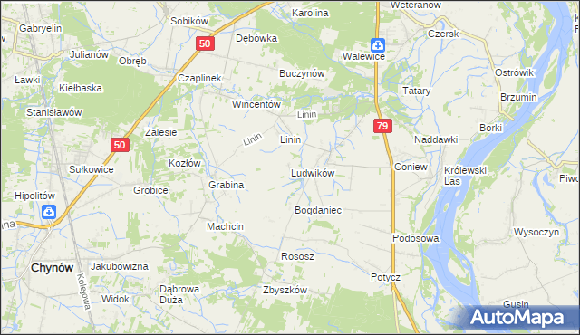 mapa Ludwików gmina Chynów, Ludwików gmina Chynów na mapie Targeo
