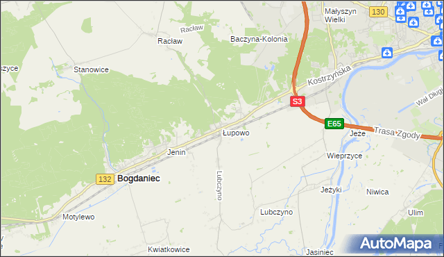 mapa Łupowo gmina Bogdaniec, Łupowo gmina Bogdaniec na mapie Targeo