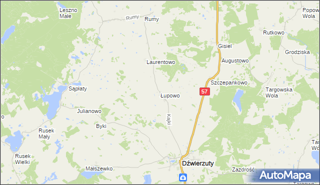 mapa Łupowo gmina Dźwierzuty, Łupowo gmina Dźwierzuty na mapie Targeo
