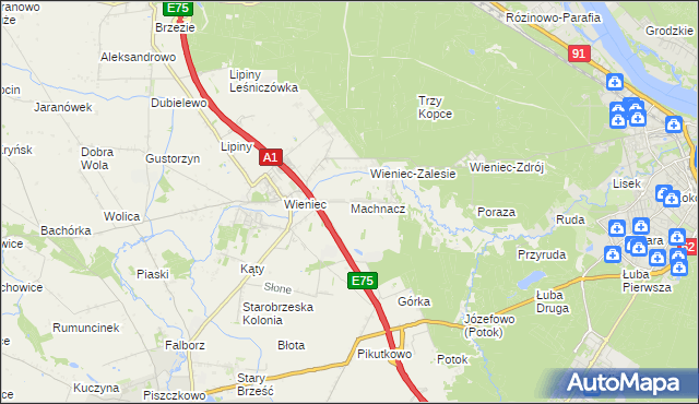 mapa Machnacz gmina Brześć Kujawski, Machnacz gmina Brześć Kujawski na mapie Targeo