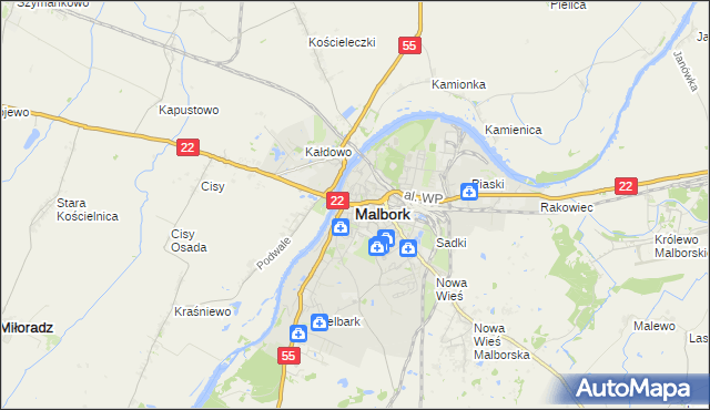 mapa Malborka, Malbork na mapie Targeo