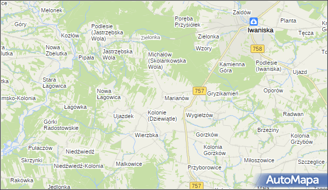 mapa Marianów gmina Iwaniska, Marianów gmina Iwaniska na mapie Targeo