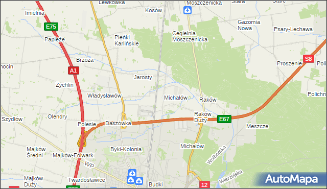 mapa Michałów gmina Moszczenica, Michałów gmina Moszczenica na mapie Targeo