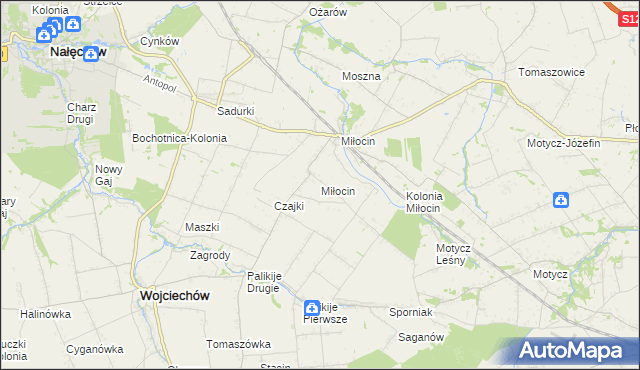 mapa Miłocin gmina Wojciechów, Miłocin gmina Wojciechów na mapie Targeo