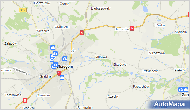 mapa Morawa gmina Strzegom, Morawa gmina Strzegom na mapie Targeo