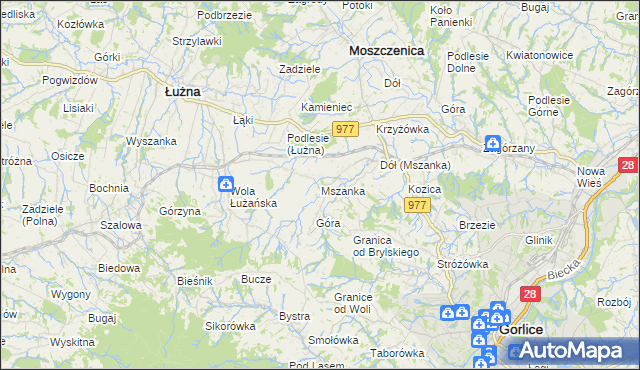 mapa Mszanka gmina Łużna, Mszanka gmina Łużna na mapie Targeo