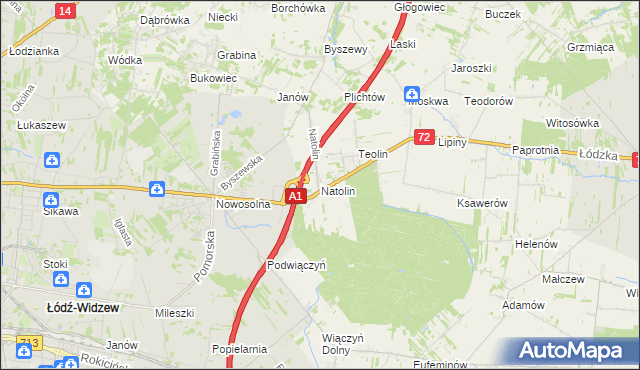 mapa Natolin gmina Nowosolna, Natolin gmina Nowosolna na mapie Targeo