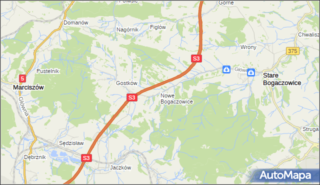 mapa Nowe Bogaczowice, Nowe Bogaczowice na mapie Targeo