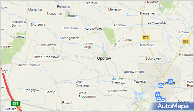 mapa Oporów powiat kutnowski, Oporów powiat kutnowski na mapie Targeo