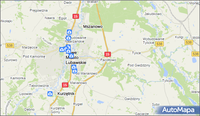 mapa Pacółtowo gmina Nowe Miasto Lubawskie, Pacółtowo gmina Nowe Miasto Lubawskie na mapie Targeo