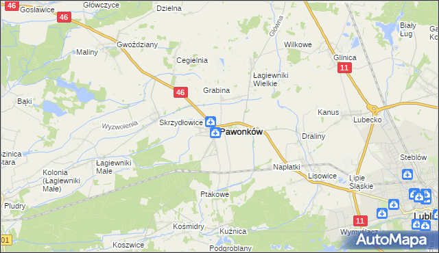 mapa Pawonków, Pawonków na mapie Targeo