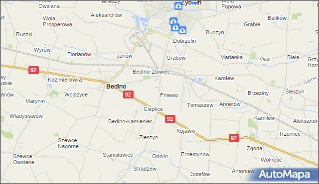 mapa Pniewo gmina Bedlno, Pniewo gmina Bedlno na mapie Targeo