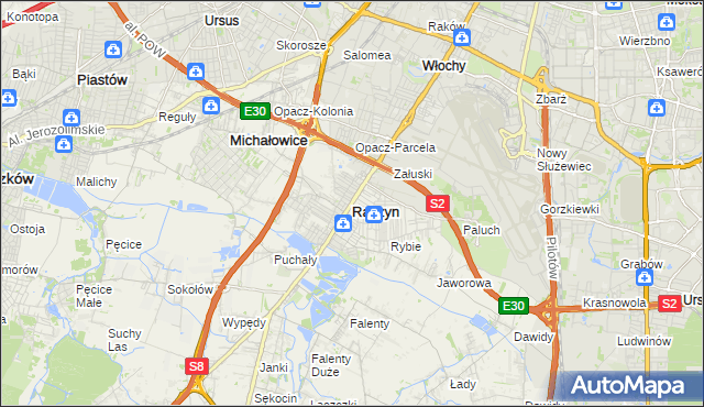 mapa Raszyn powiat pruszkowski, Raszyn powiat pruszkowski na mapie Targeo