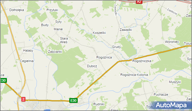 mapa Rogoźnica gmina Międzyrzec Podlaski, Rogoźnica gmina Międzyrzec Podlaski na mapie Targeo