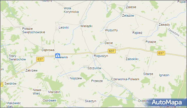 mapa Roguszyn gmina Korytnica, Roguszyn gmina Korytnica na mapie Targeo
