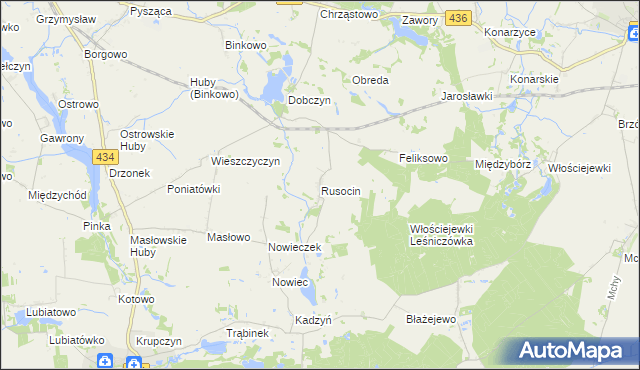 mapa Rusocin gmina Dolsk, Rusocin gmina Dolsk na mapie Targeo