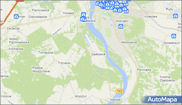 mapa Sadłowice gmina Puławy, Sadłowice gmina Puławy na mapie Targeo