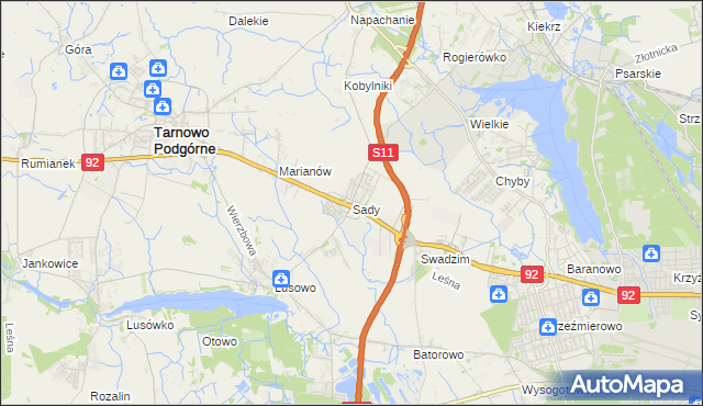 mapa Sady gmina Tarnowo Podgórne, Sady gmina Tarnowo Podgórne na mapie Targeo