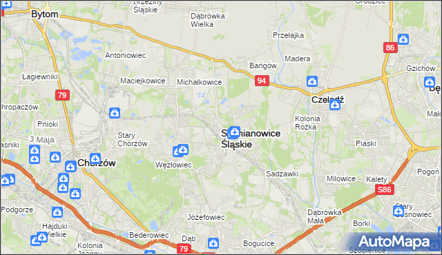 mapa Siemianowice Śląskie, Siemianowice Śląskie na mapie Targeo