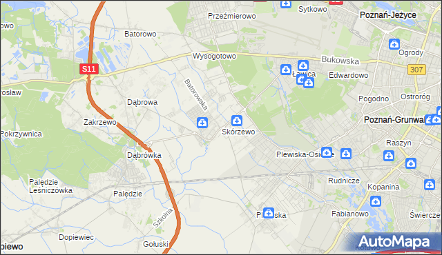 mapa Skórzewo gmina Dopiewo, Skórzewo gmina Dopiewo na mapie Targeo