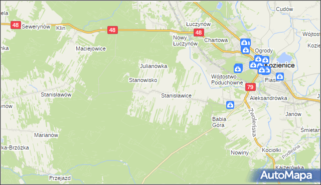 mapa Stanisławice gmina Kozienice, Stanisławice gmina Kozienice na mapie Targeo