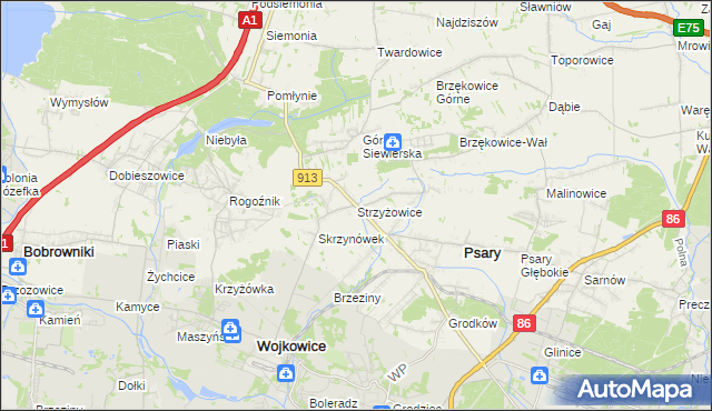 mapa Strzyżowice gmina Psary, Strzyżowice gmina Psary na mapie Targeo