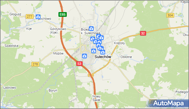 mapa Sulechów powiat zielonogórski, Sulechów powiat zielonogórski na mapie Targeo