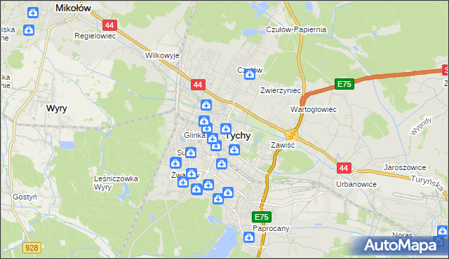 mapa Tychów, Tychy na mapie Targeo