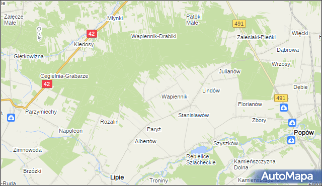 mapa Wapiennik gmina Lipie, Wapiennik gmina Lipie na mapie Targeo