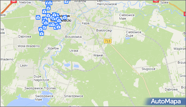 mapa Wąwał gmina Tomaszów Mazowiecki, Wąwał gmina Tomaszów Mazowiecki na mapie Targeo
