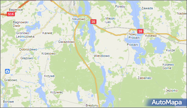 mapa Wierzbowo gmina Mrągowo, Wierzbowo gmina Mrągowo na mapie Targeo