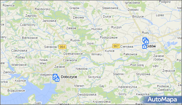 mapa Winiary gmina Gdów, Winiary gmina Gdów na mapie Targeo