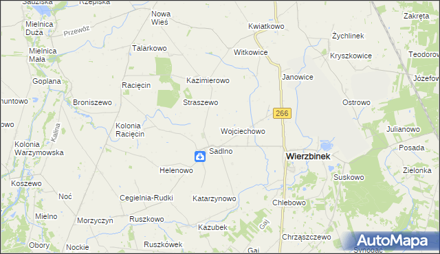 mapa Wojciechowo gmina Wierzbinek, Wojciechowo gmina Wierzbinek na mapie Targeo