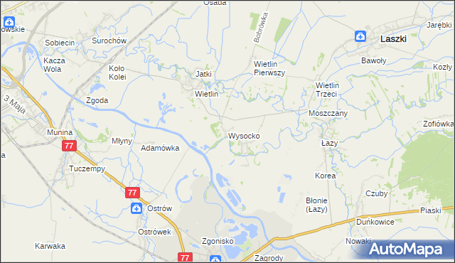 mapa Wysocko gmina Laszki, Wysocko gmina Laszki na mapie Targeo