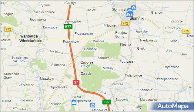 mapa Zaborze gmina Słomniki, Zaborze gmina Słomniki na mapie Targeo