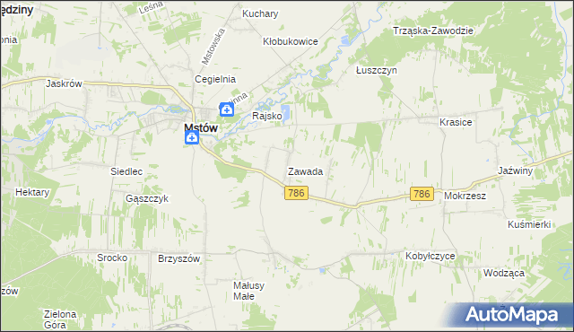 mapa Zawada gmina Mstów, Zawada gmina Mstów na mapie Targeo