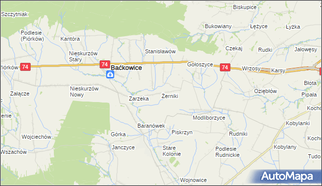 mapa Żerniki gmina Baćkowice, Żerniki gmina Baćkowice na mapie Targeo