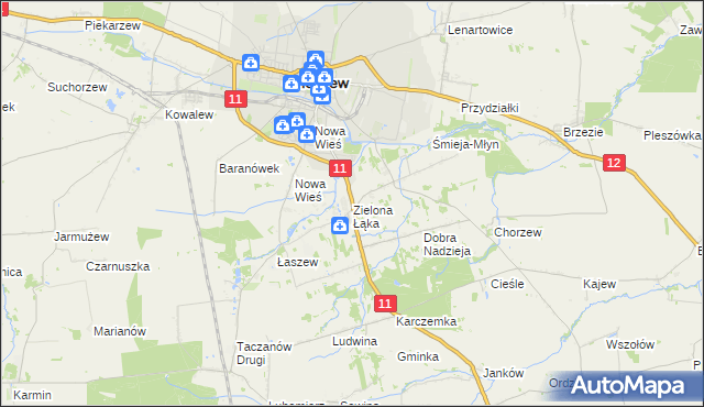mapa Zielona Łąka gmina Pleszew, Zielona Łąka gmina Pleszew na mapie Targeo
