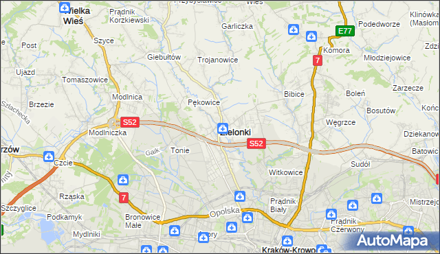 mapa Zielonki powiat krakowski, Zielonki powiat krakowski na mapie Targeo