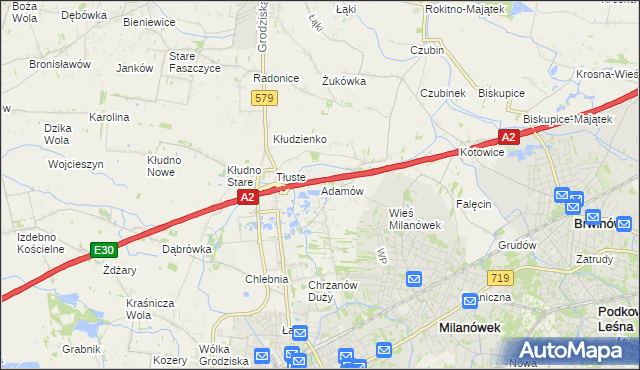 mapa Adamów gmina Grodzisk Mazowiecki, Adamów gmina Grodzisk Mazowiecki na mapie Targeo